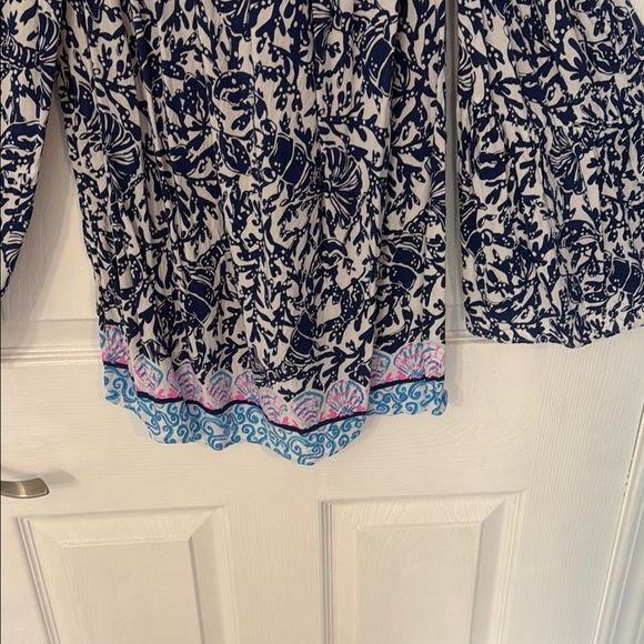 Lilly Pulitzer White and Blue Smocked Ruffled Blouse - Picture 2 of 6